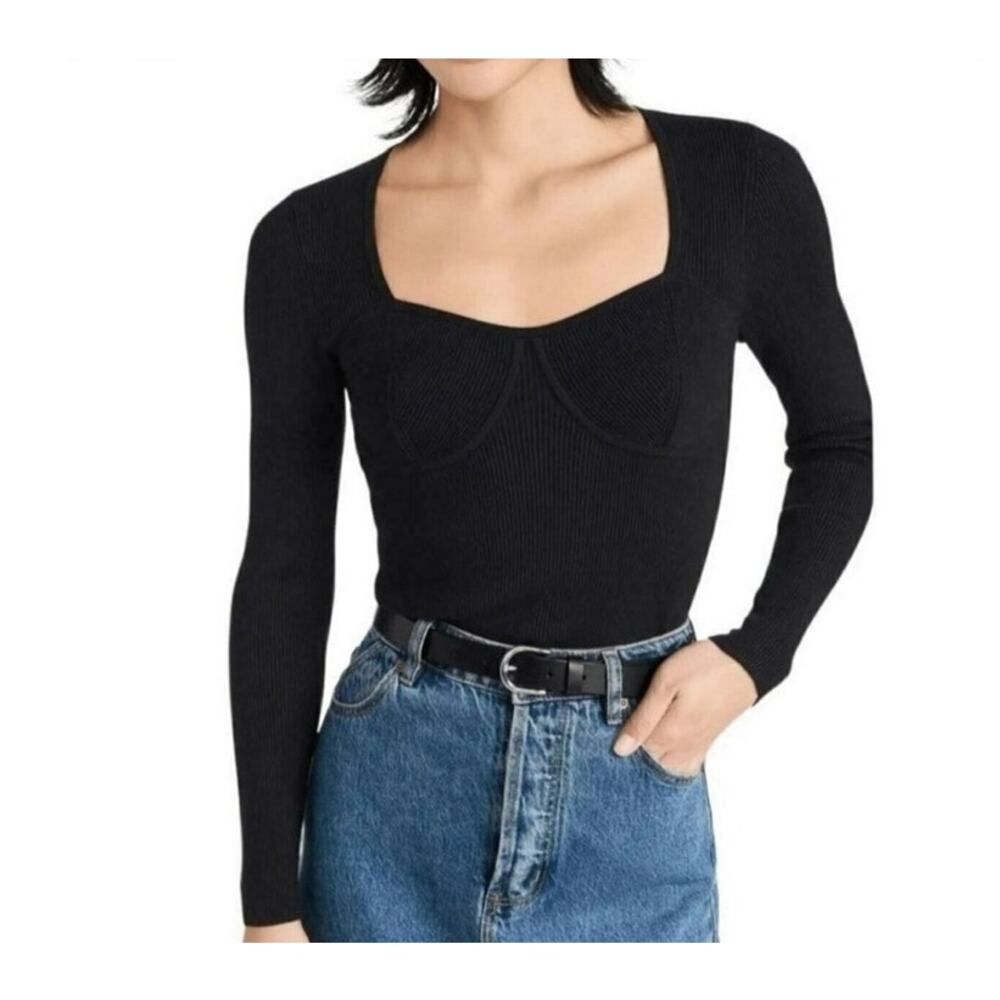 Madewell Wide Rib Long Sleeve Corset Lightweight Sweater Top US Women's XXS New